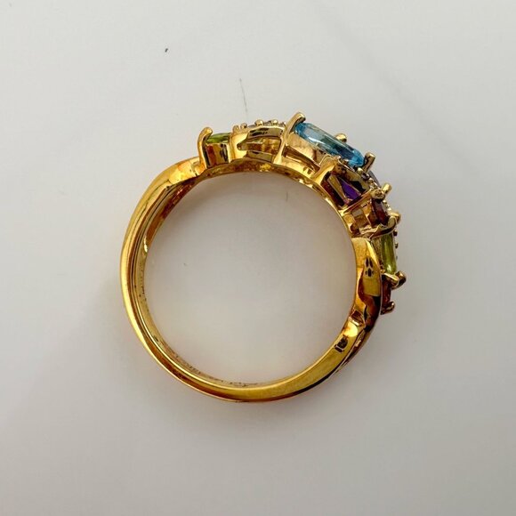 Colorful Gemstone Bouquet Ring in Sterling Silver with 14kt Gold Overlay - Picture 10 of 16